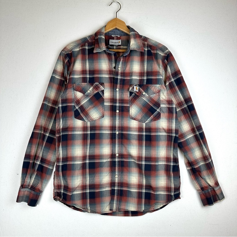Carhartt Relaxedโ Fit Plaid Snap Button Down Shirt Western Workwear